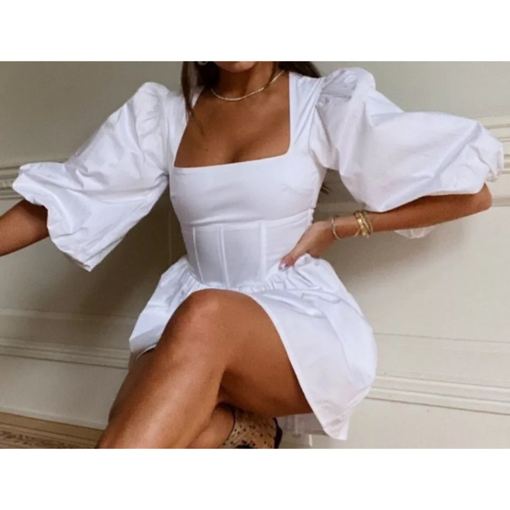 Danielle Bernstein white puff sleeves dress, size 00